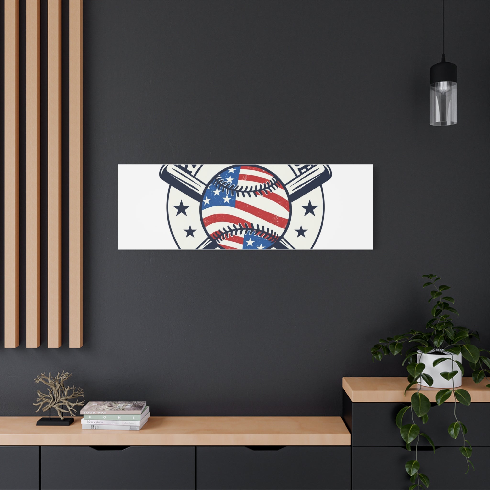 Patriotic Baseball Emblem Canvas | Vintage Red White Blue Baseball Wall Art