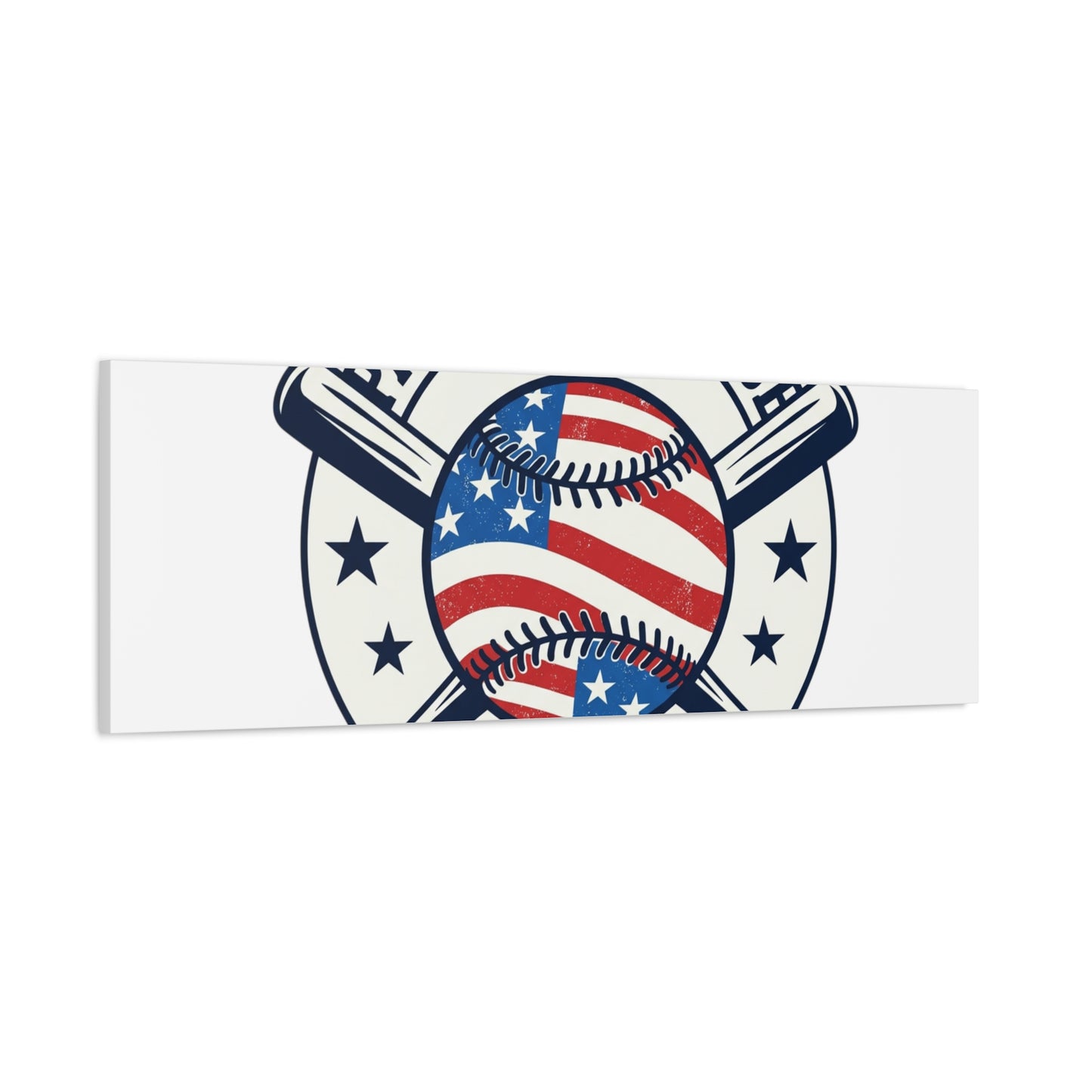 Patriotic Baseball Emblem Canvas | Vintage Red White Blue Baseball Wall Art