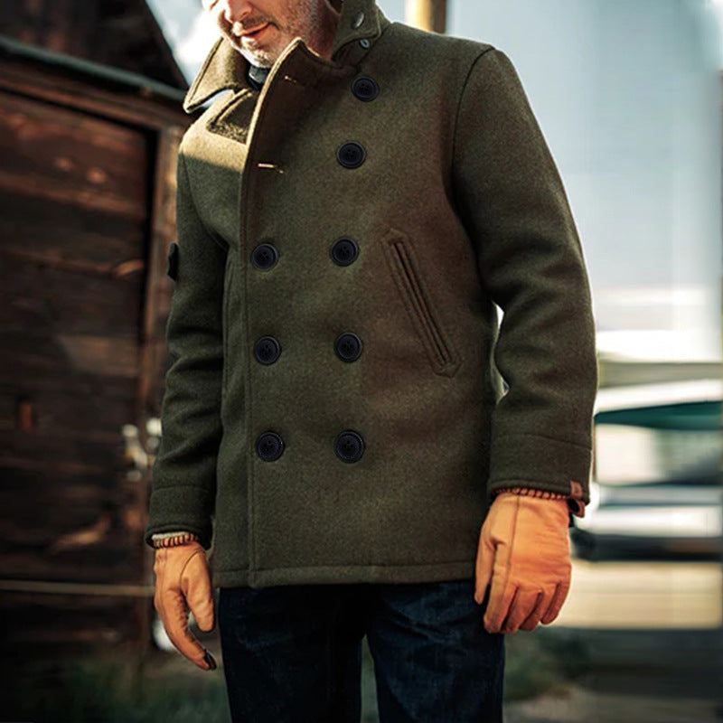 New autumn and winter jacket for men's fashion, solid color woolen fabric jacket for men