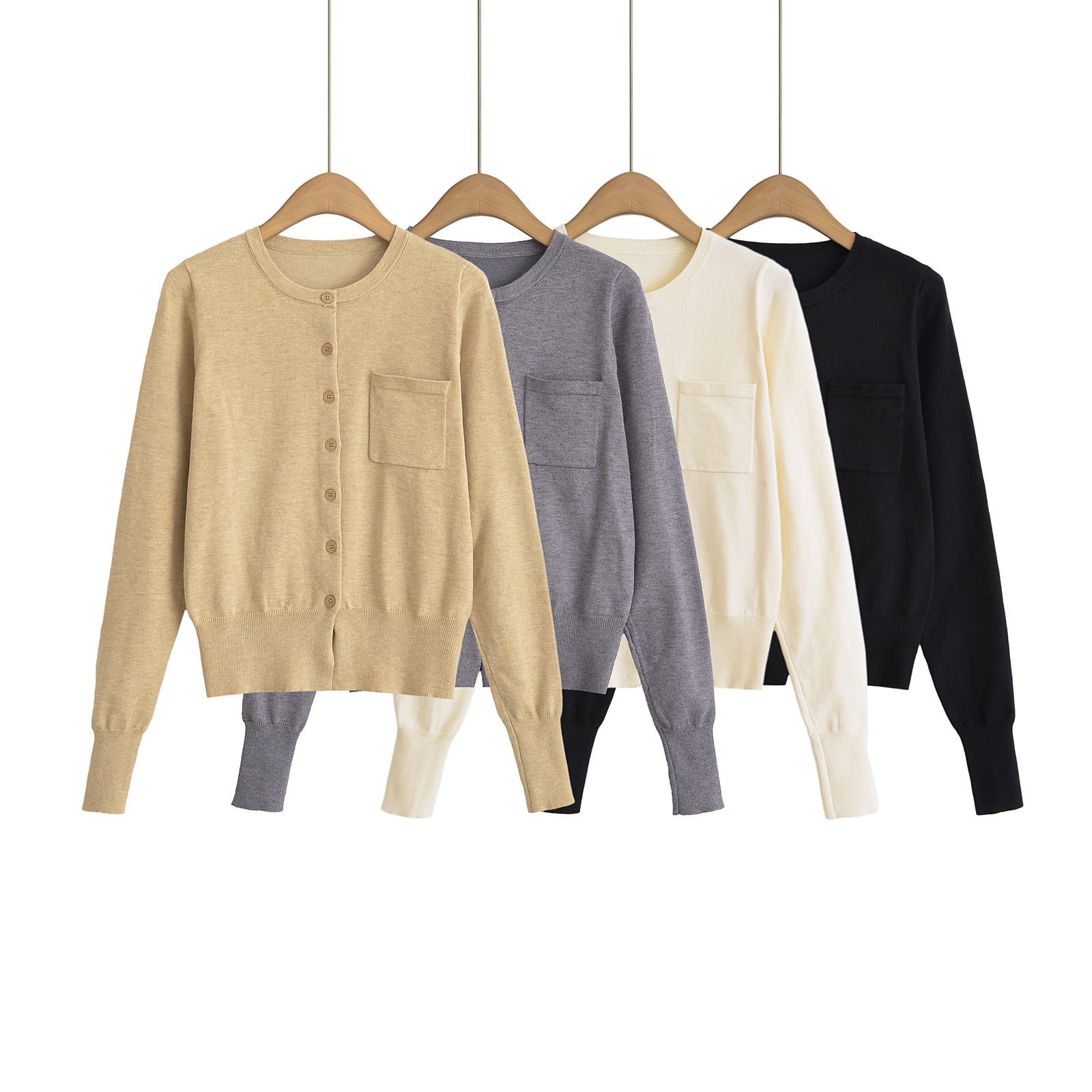 Round neck long sleeved shirt with small chest pocket