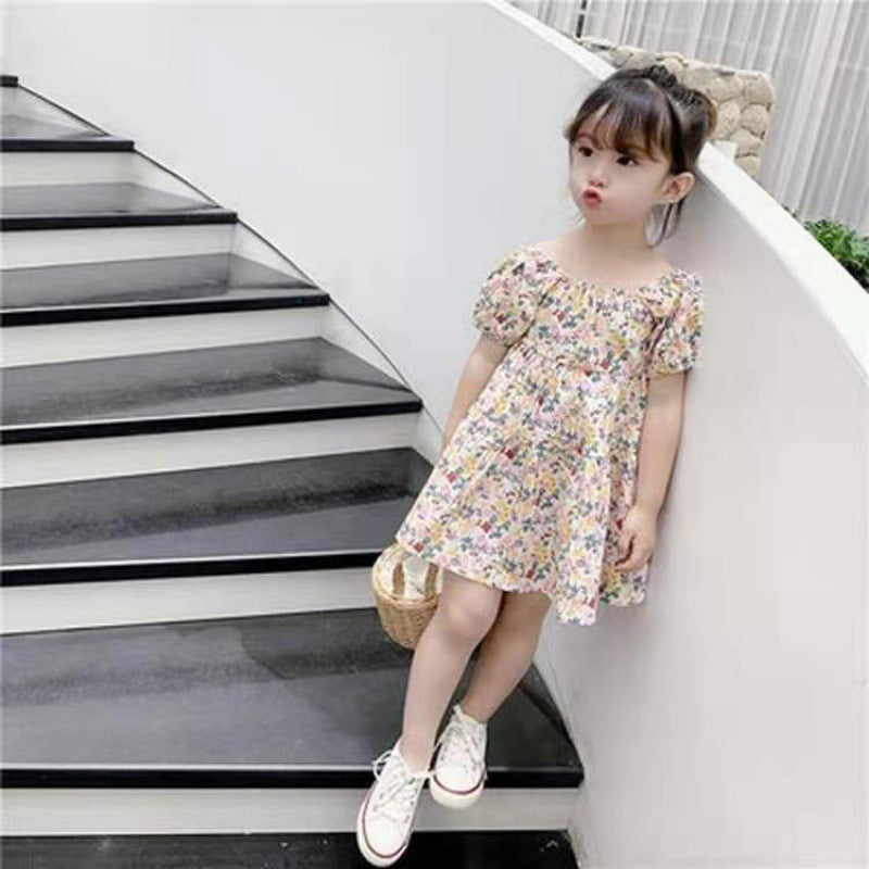 New Girls Floral Skirt, Little Girl Princess Dress, Baby Net Red Foreign Style Summer Dress Beautiful