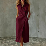 Slim-fit Elegant Single-breasted Dress With A Stand-up Collar For Women