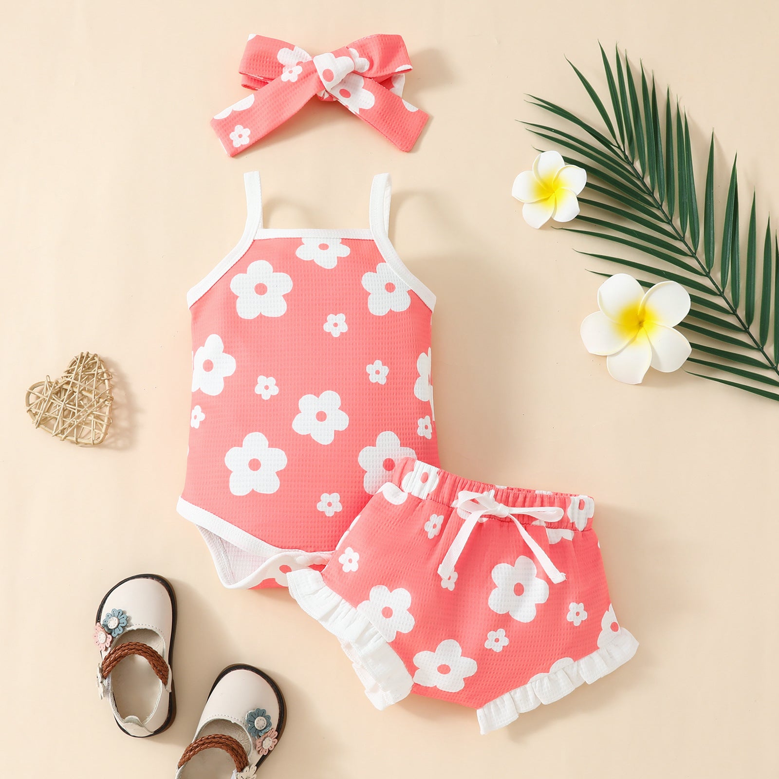 Summer Baby Flower Sling Top Shorts Suit