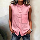 Fashionable Casual Solid-color Top With Buttoned Pockets