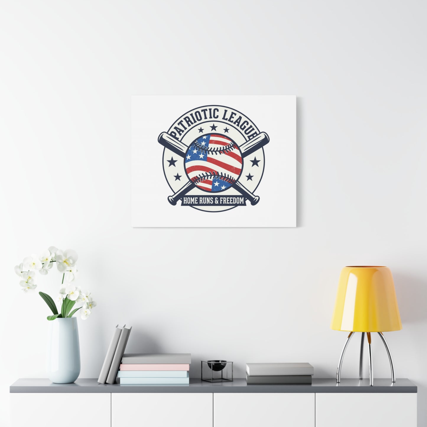 Patriotic Baseball Emblem Canvas | Vintage Red White Blue Baseball Wall Art