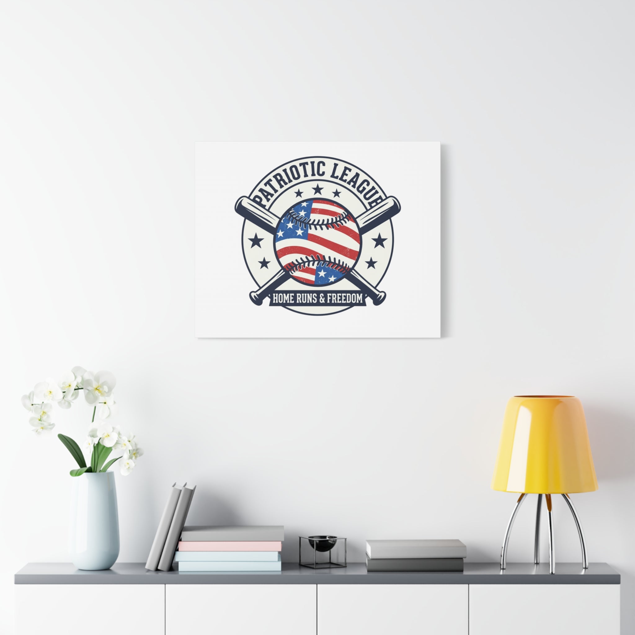 Patriotic Baseball Emblem Canvas | Vintage Red White Blue Baseball Wall Art