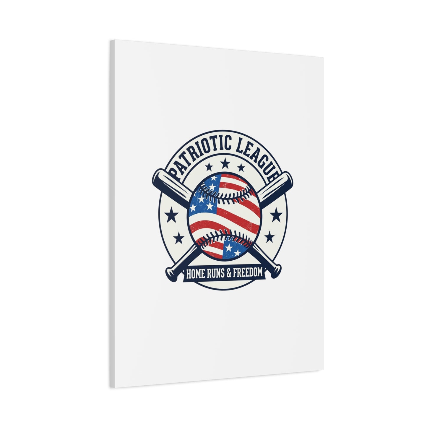 Patriotic Baseball Emblem Canvas | Vintage Red White Blue Baseball Wall Art