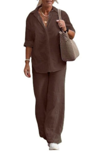 Women's Casual Solid-Colored Pants Wide-Leg Set