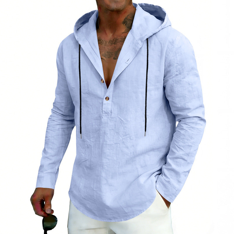 Men's Casual Linen Hoodie Long-Sleeve Top
