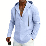 Men's Casual Linen Hoodie Long-Sleeve Top