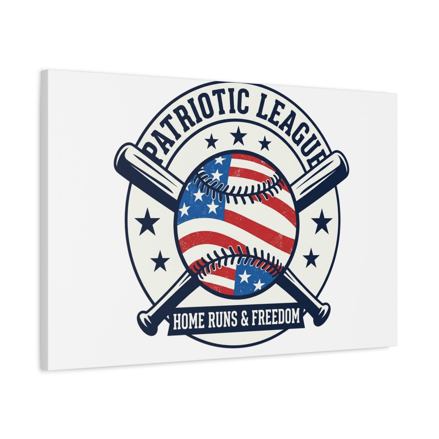 Patriotic Baseball Emblem Canvas | Vintage Red White Blue Baseball Wall Art
