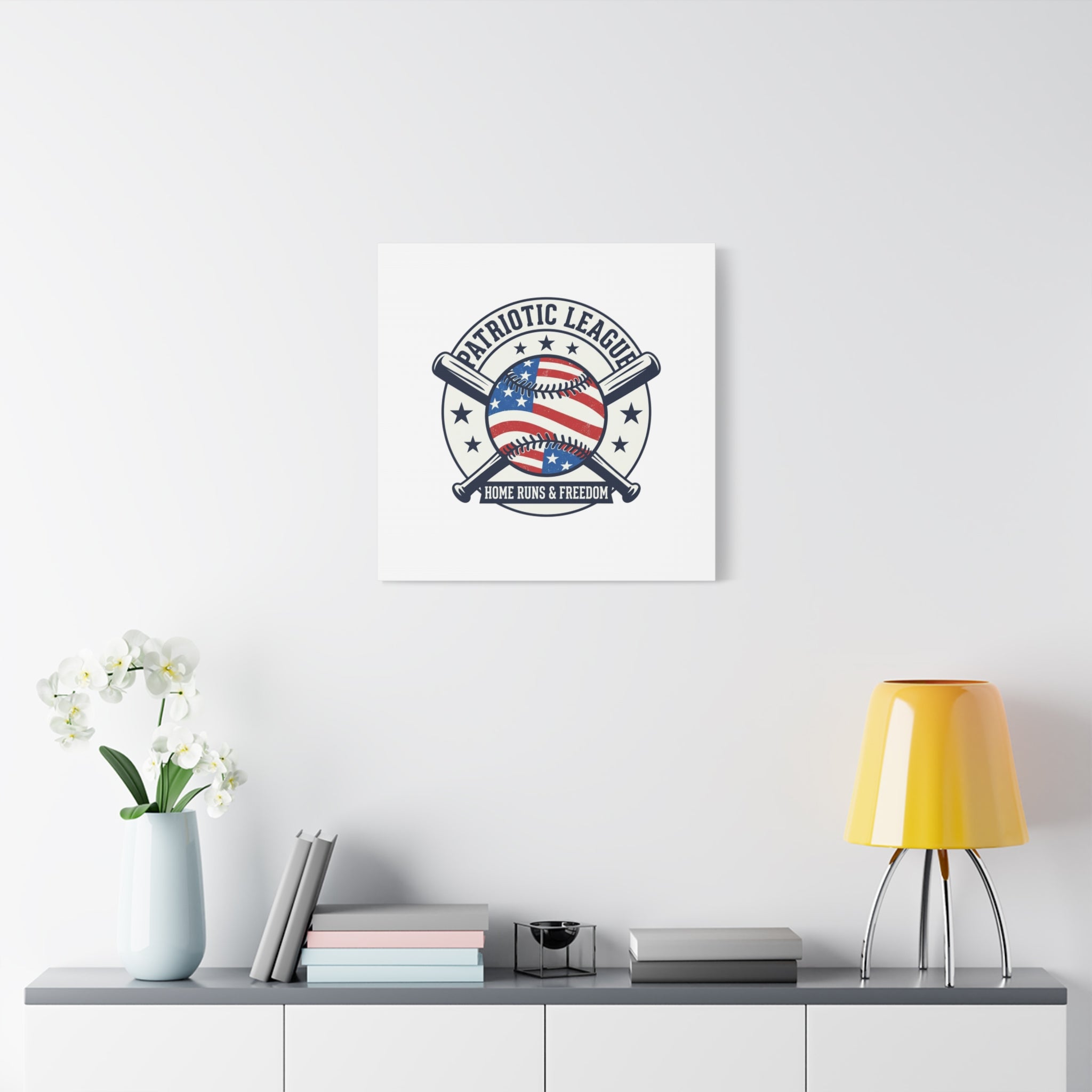 Patriotic Baseball Emblem Canvas | Vintage Red White Blue Baseball Wall Art