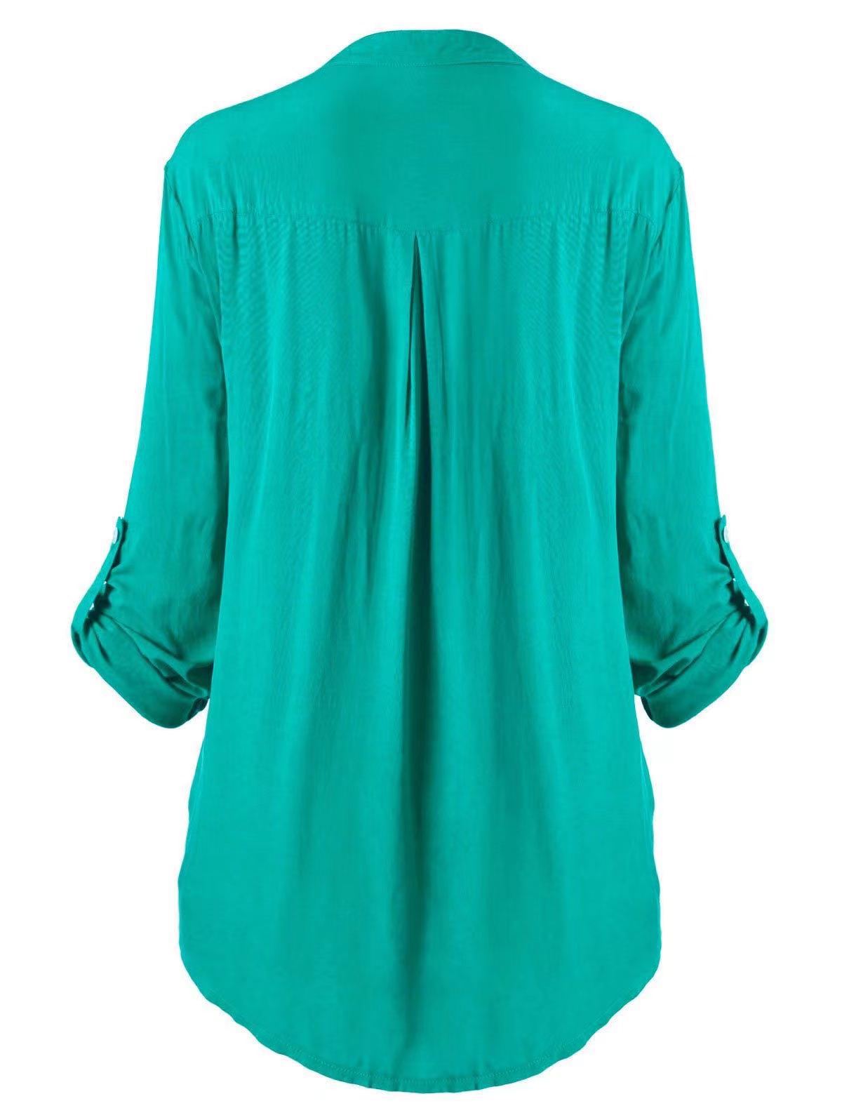 Women's Solid Color Casual Loose V-neck Shirt
