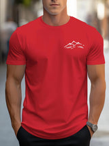 Cotton Relaxed Fit Mountain Pattern Printed Crew Neck Short Sleeve T Shirt For Sports