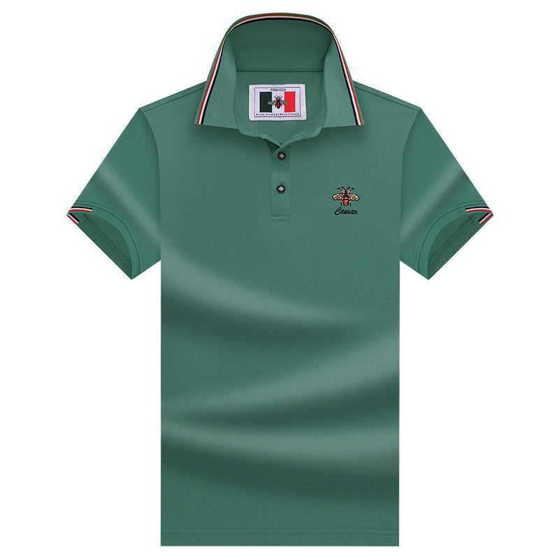 Embroidered Little Bee Short-Sleeve Lapel Polo Shirt