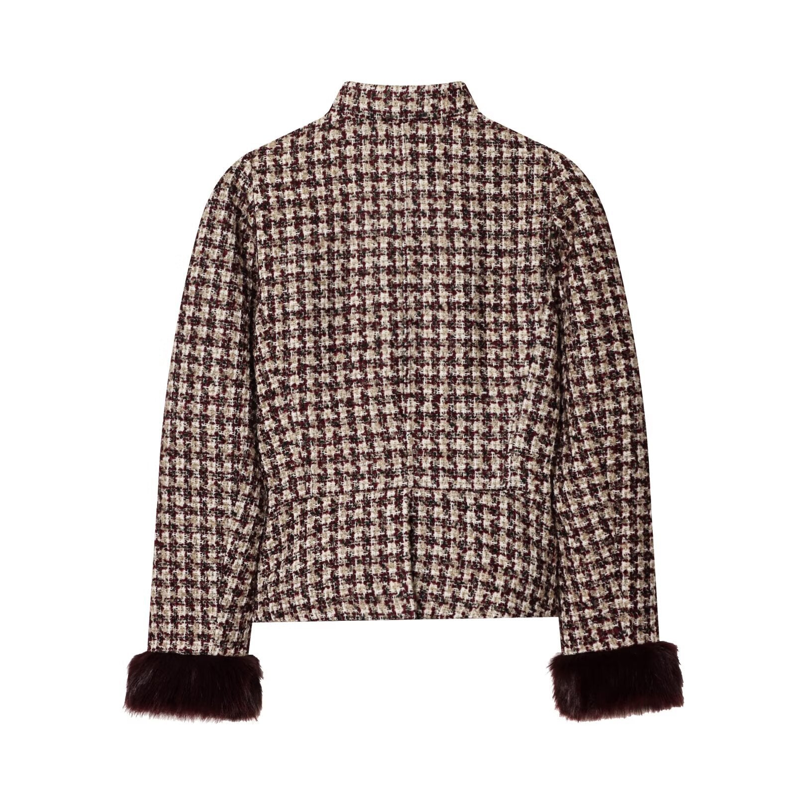 Artificial fur effect cuff jacket for women's clothing