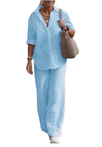 Women's Casual Solid-Colored Pants Wide-Leg Set