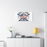 Patriotic Baseball Emblem Canvas | Vintage Red White Blue Baseball Wall Art