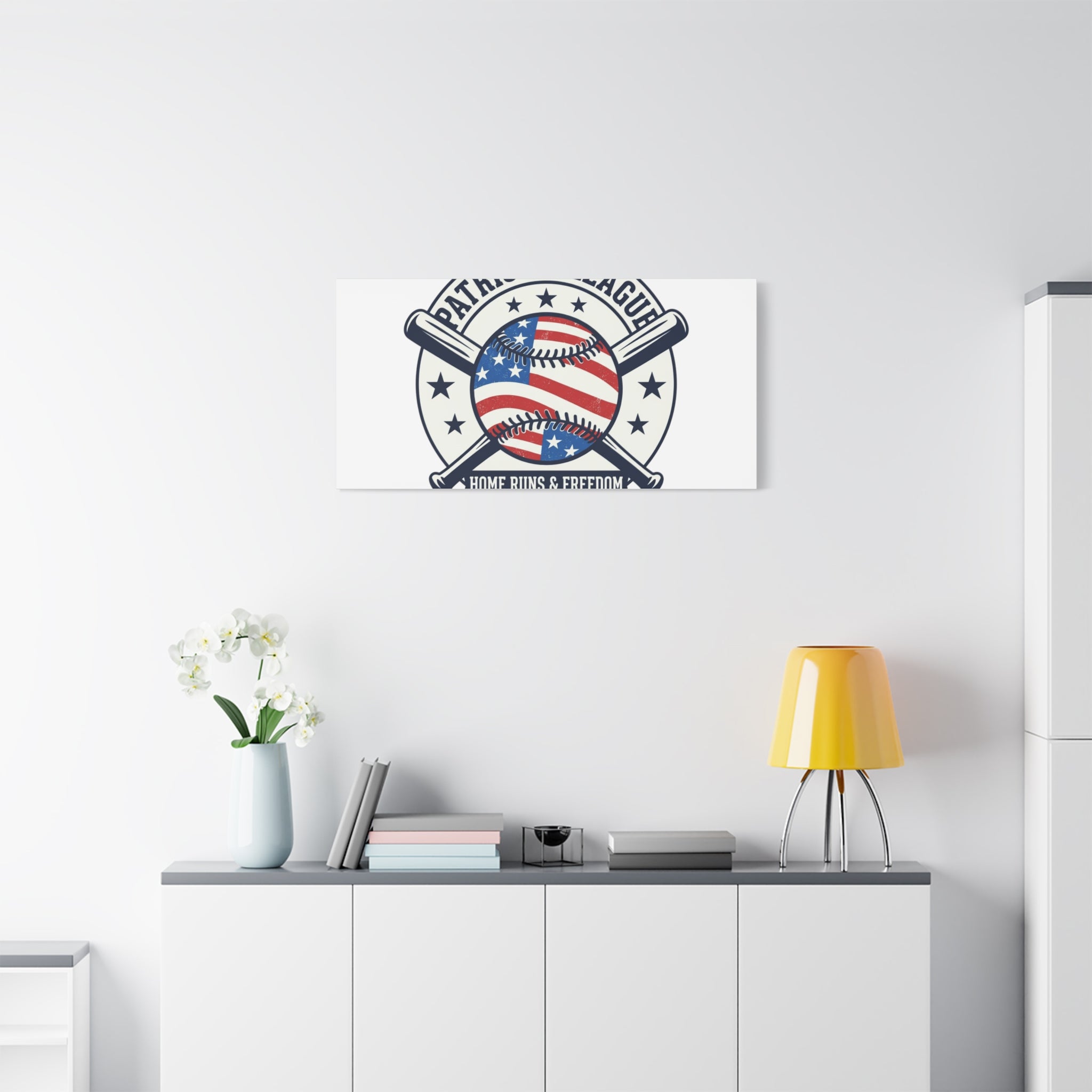 Patriotic Baseball Emblem Canvas | Vintage Red White Blue Baseball Wall Art