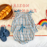 Infant Color Matching Thin Plaid Vest Shorts Set