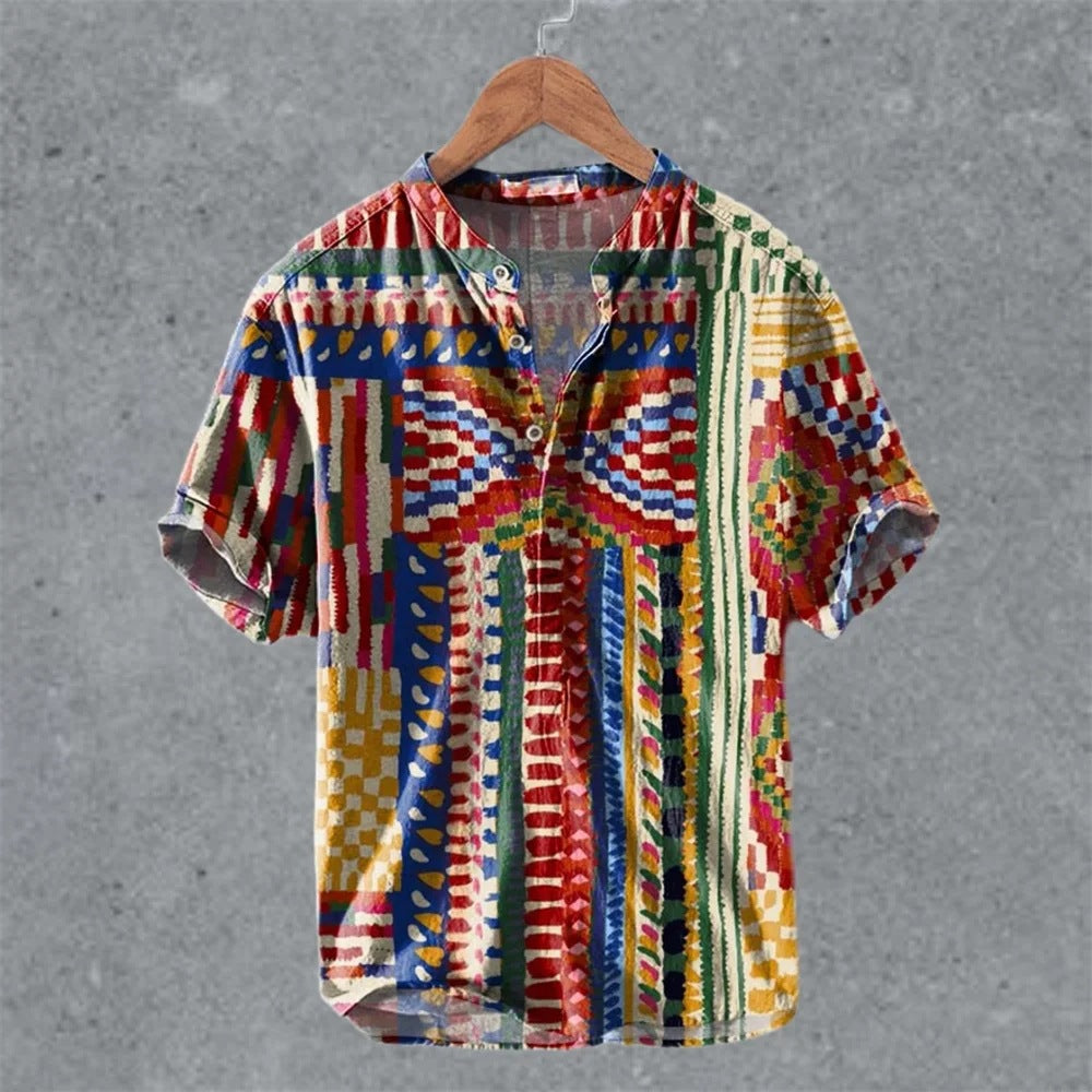 Men's Casual Linen Semi-Open Short-Sleeve