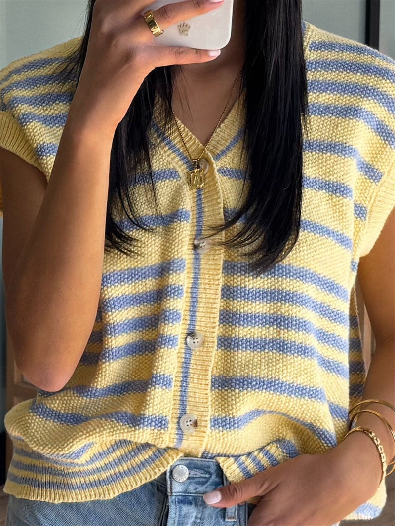 Knitted V-neck Outerwear Versatile Pullover Short-sleeve Cardigan