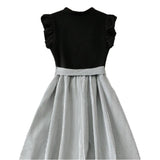 V-neck High-waisted Black-and-white Patchwork Dress