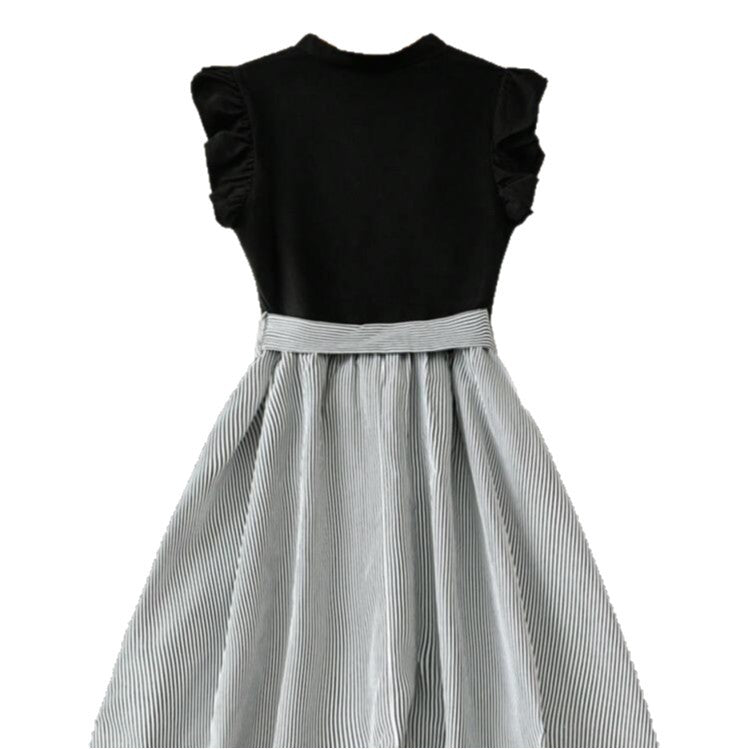 V-neck High-waisted Black-and-white Patchwork Dress