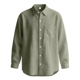 Springautumn Solid Color Cotton Linen Lapel Long Sleeve Shirt