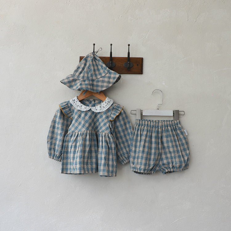 Autumn Baby Plaid Clothes Doll Shirt Suit
