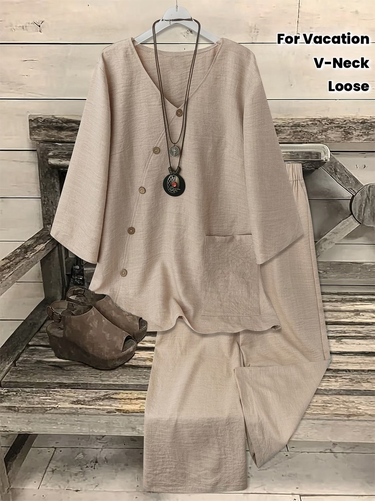 Elegant Women'S Suit, V-Neck Design Is Fashionable And Sexy, with a Loose And Comfortable Fit, Suitable for Vacation And Home Use