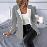 Long Solid-Colored Lapel Belted Cufflink Womens Suit