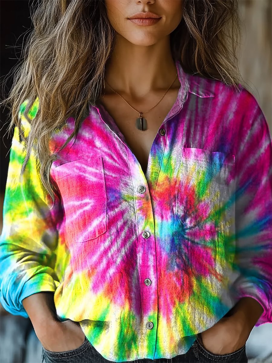 Women's Fashion Plus-size Lapel Long-sleeve Shirt Top