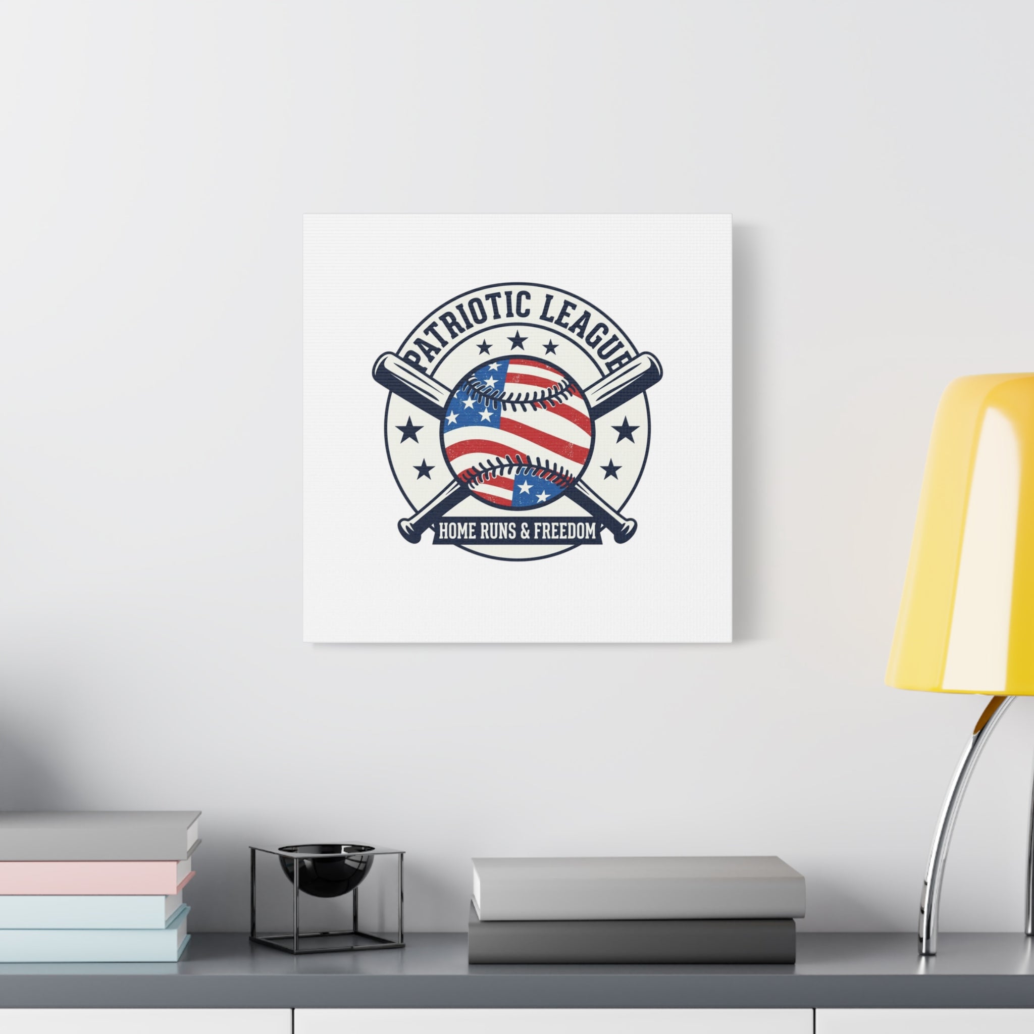 Patriotic Baseball Emblem Canvas | Vintage Red White Blue Baseball Wall Art