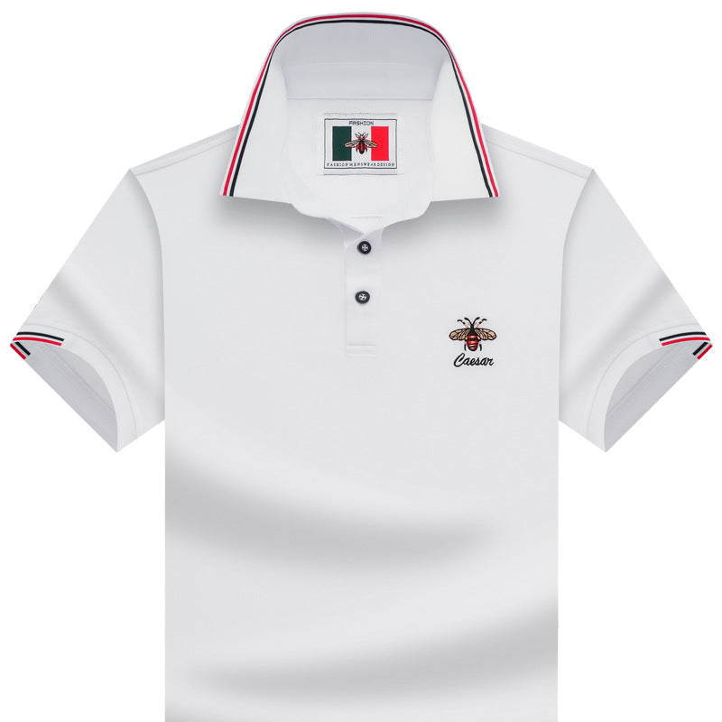 Embroidered Little Bee Short-Sleeve Lapel Polo Shirt