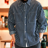 Men's Retro Casual Denim Striped Shirt