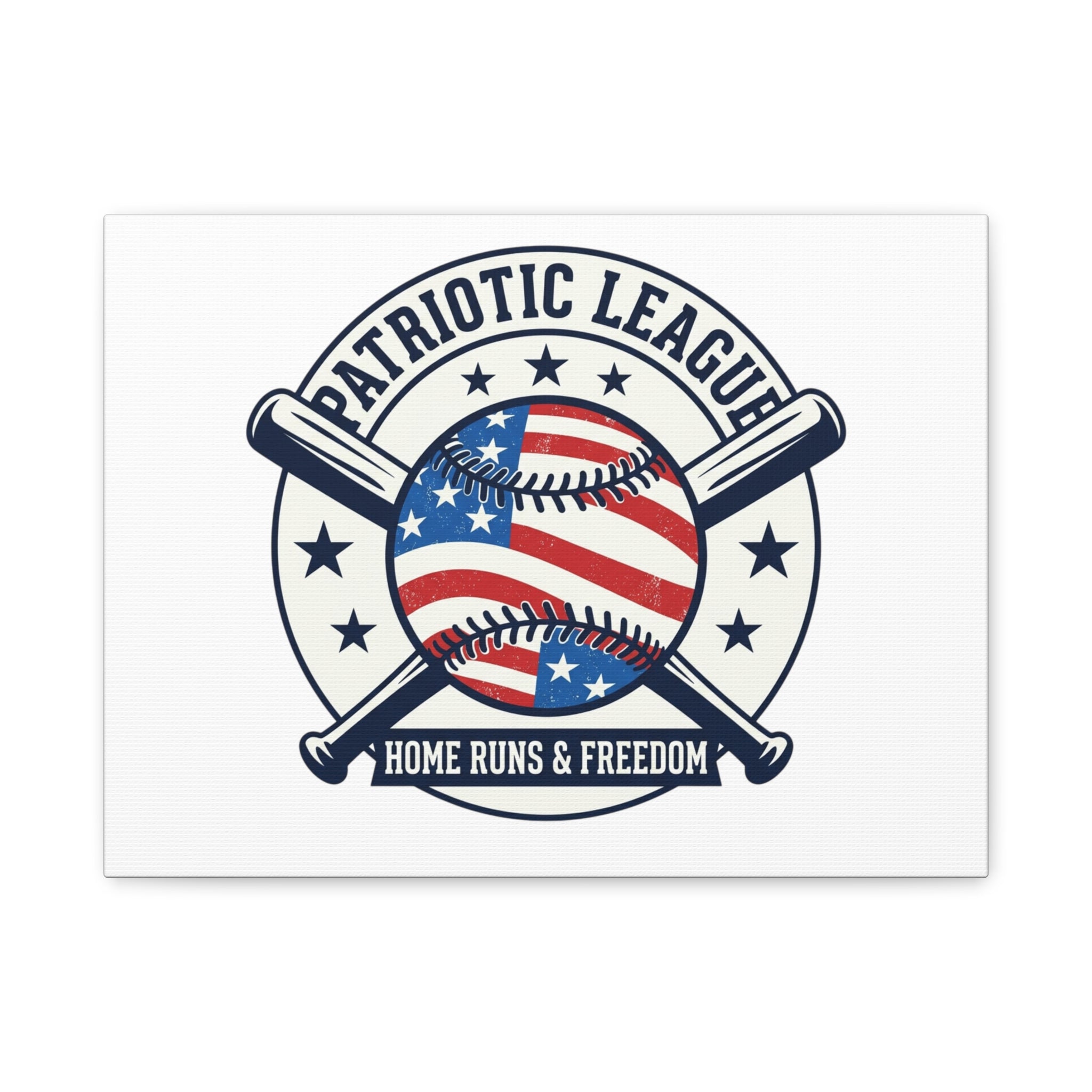 Patriotic Baseball Emblem Canvas | Vintage Red White Blue Baseball Wall Art