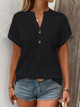 Fashionable Casual Solid-Color Buttoned V-Neck T-Shirt For Women