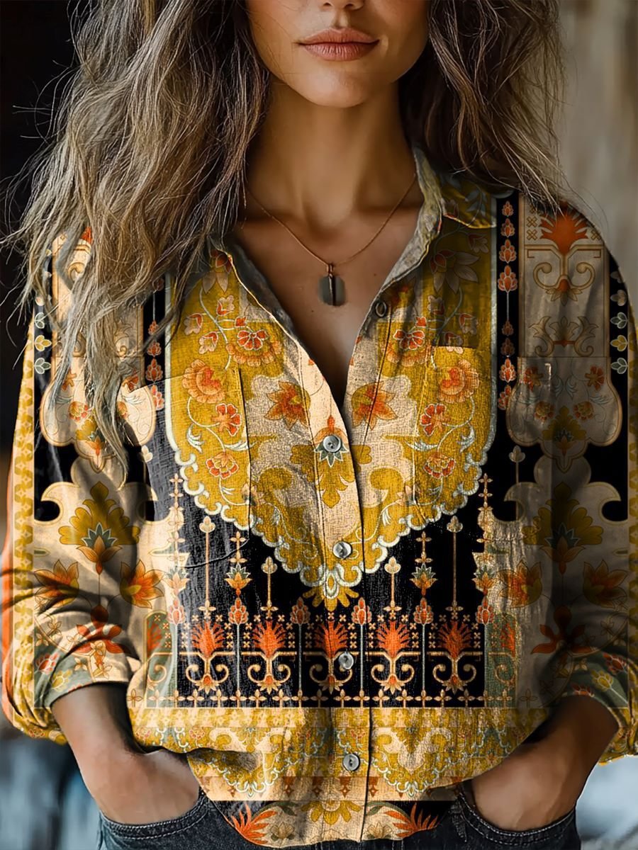 Women's Fashion Plus-size Lapel Long-sleeve Shirt Top