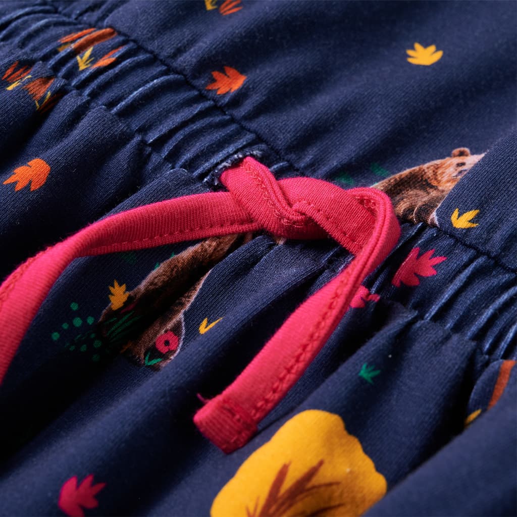 Children's dress with long sleeves and drawstring, navy blue, size 104