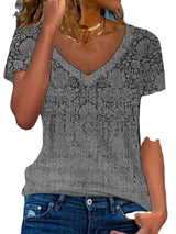Women's Multicolor Floral Print Short-Sleeve V-Neck Top