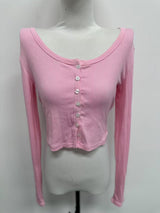 Women's Solid-Colored Single-Breasted Slim-Fit Long-Sleeve Top