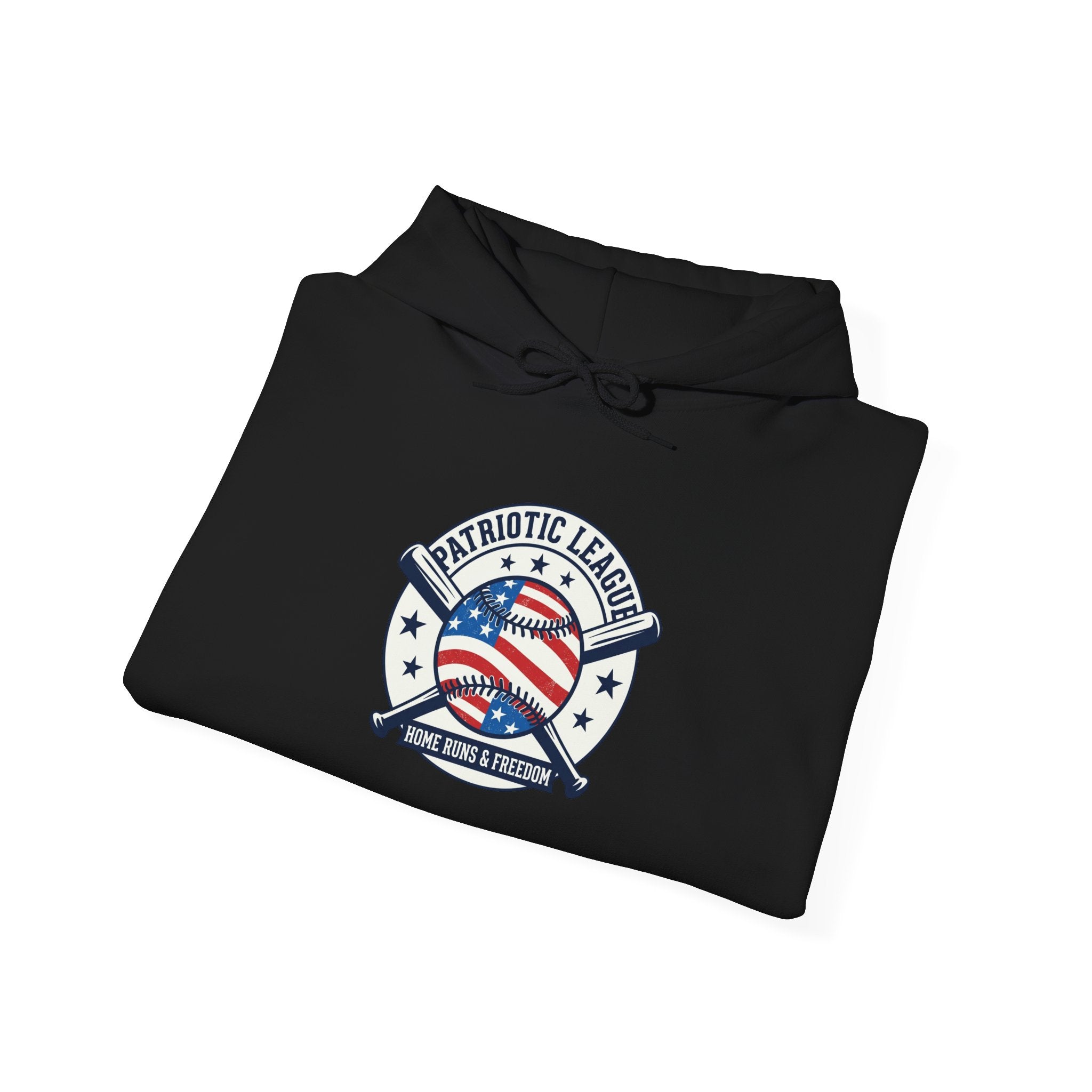 Patriotic Baseball Emblem Hoodie | vintage baseball graphic, red white blue