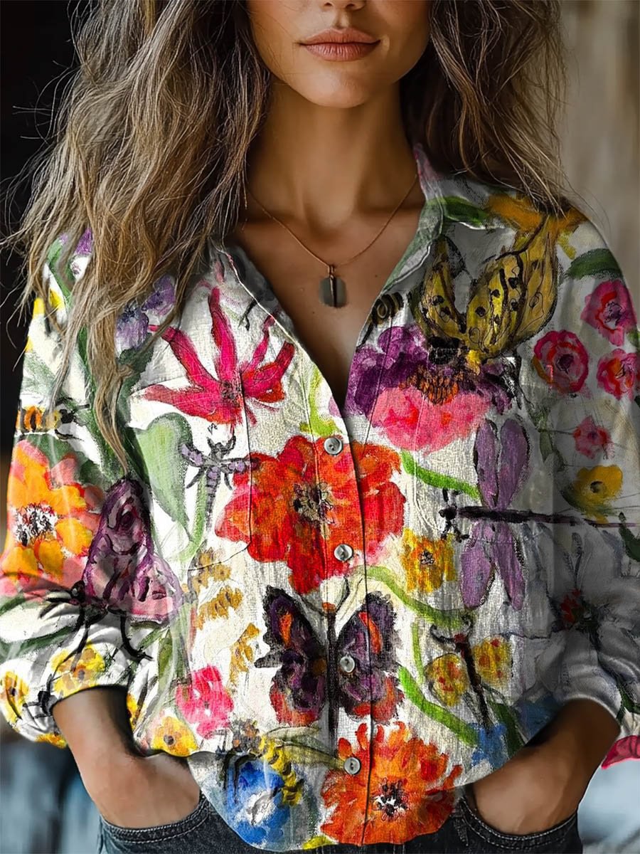 Women's Fashion Plus-size Lapel Long-sleeve Shirt Top