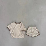 Solid Color Round Neck Short Sleeves Shorts Letter Baby Suit