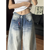 Womens Distressed Washed Straight-Leg Tapered Wide-Leg Pants