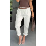 New Womens Solid-color Pocketed Slim-fit Versatile Casual Pants