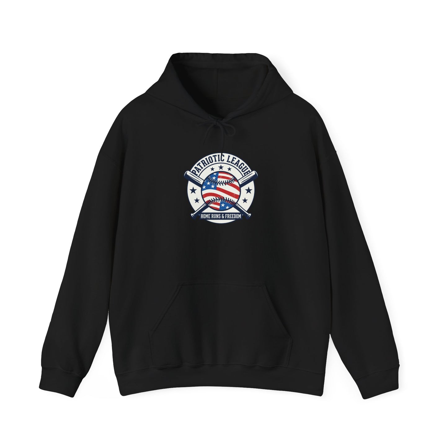 Patriotic Baseball Emblem Hoodie | vintage baseball graphic, red white blue