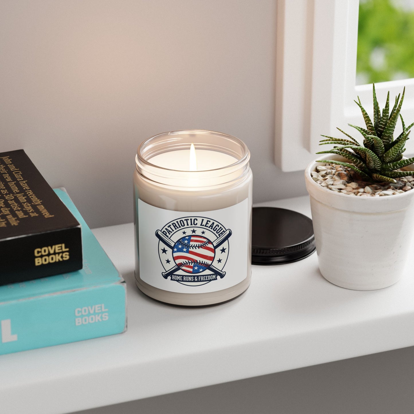 Patriotic Baseball Logo Candle | Soy Candle, Red White Blue Ballpark Aesthetic
