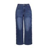 AutumnWinter Niche Design Heart-Shaped Rivet Denim Pants